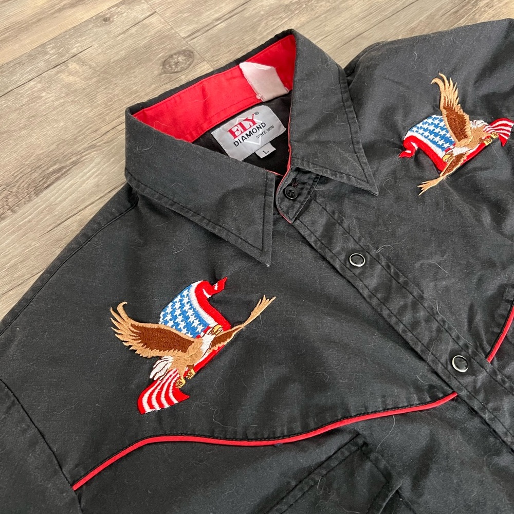 Black Western Eagle Embroidered Button-Down Shirt